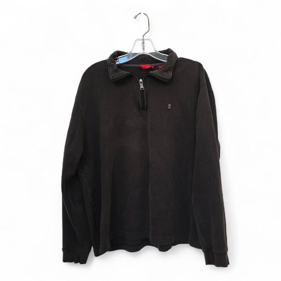 IZOD Faded Black 1/4 Zip Up Ribbed Sweater Large - Picture 1 of 3